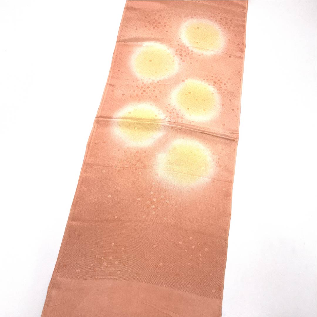 Casual Obiage (Sash) made of pure silk, S-rank, Tokiiro (Toki-iro) with dots and a round design, approximately 176cm long and 30cm wide, in pink. Product code: 1136001942913