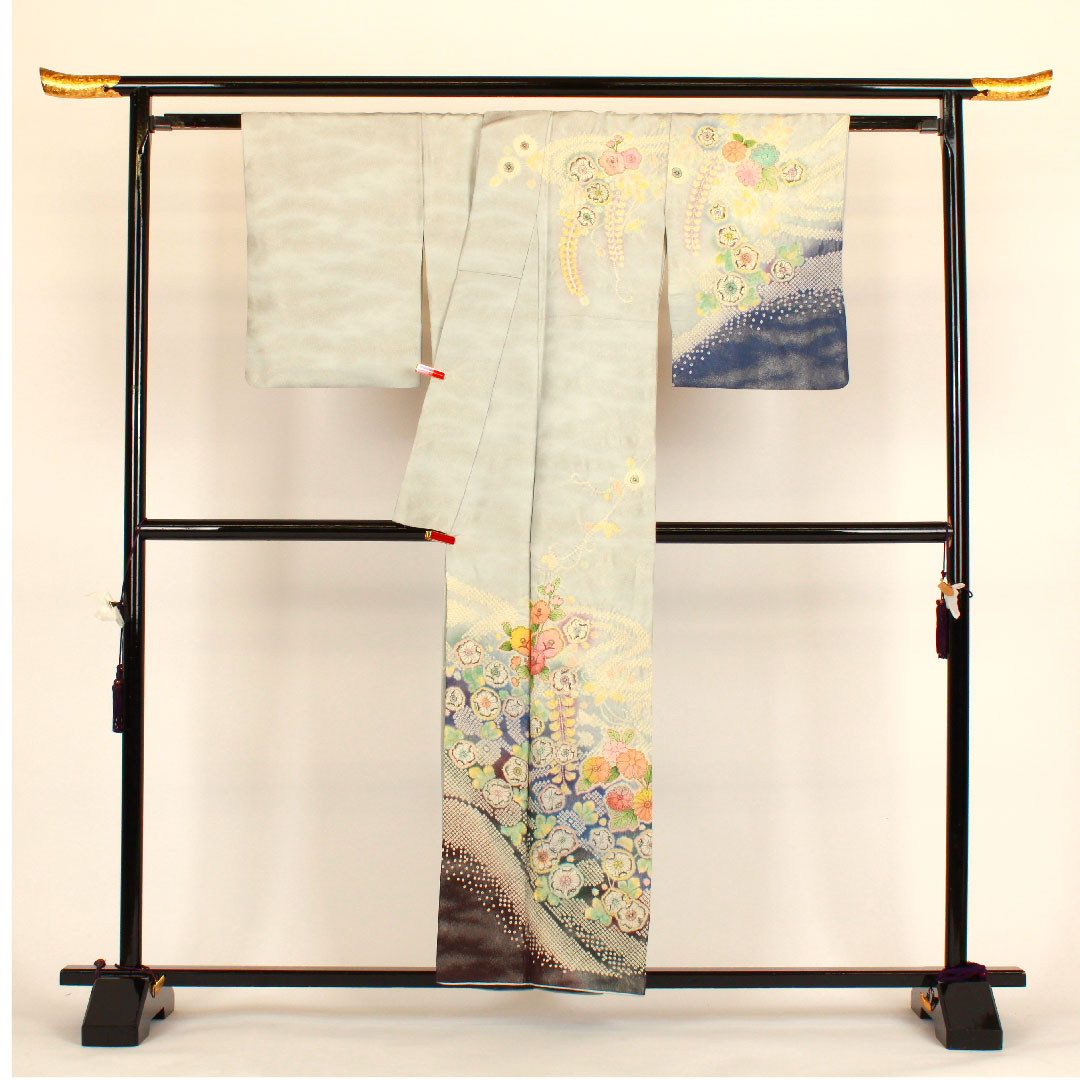 訪問着 袷 身丈159cm 裄丈66cm 辻ヶ花 銀通し 作家物 正絹 Sランク グレー系 1112000532322