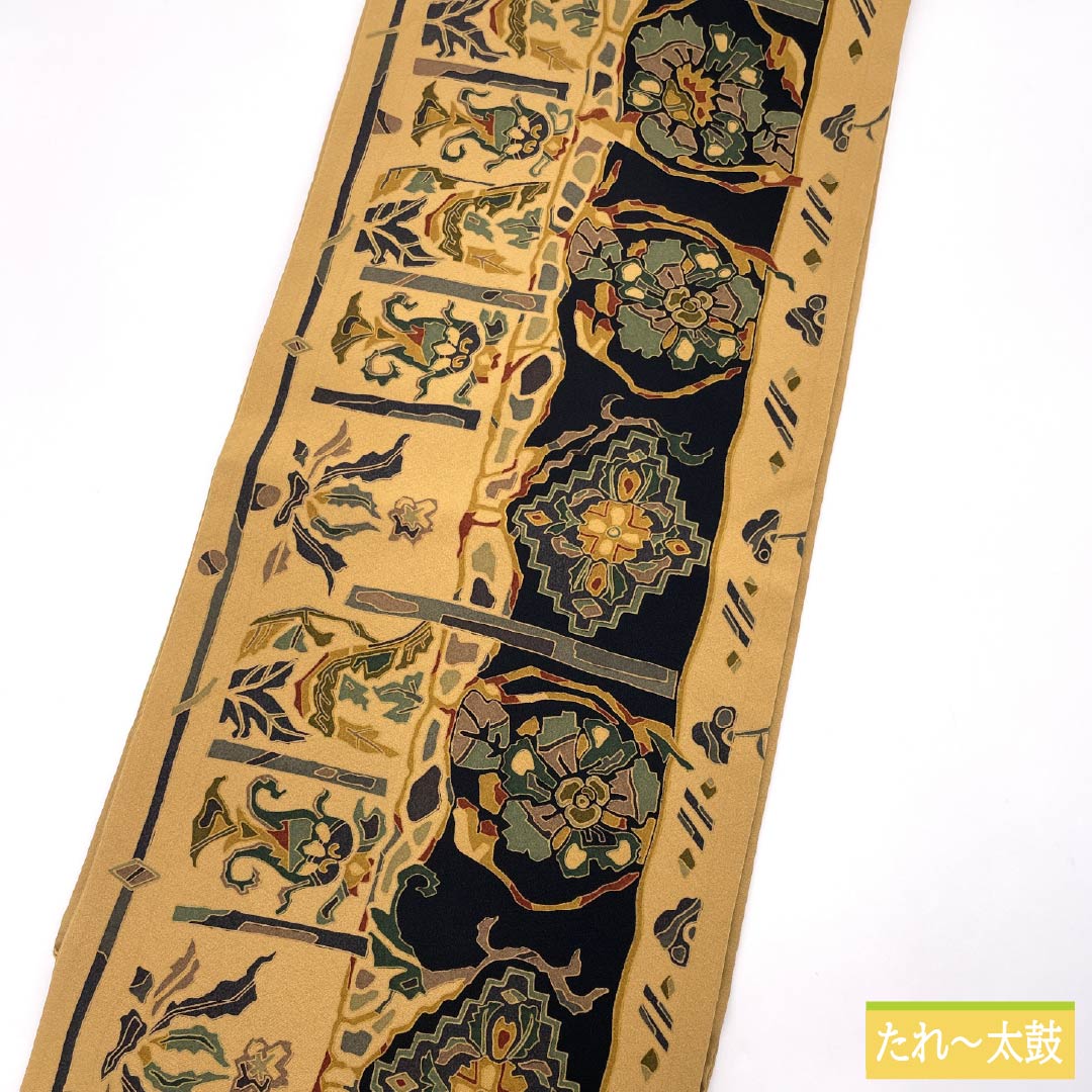 名古屋帯 正絹 Sランク 土布色色（トウプースーいろ） 染め帯 抽象模様 帯丈346cm 全通 カジュアル ベージュ系 1124009402325 名古屋仕立て