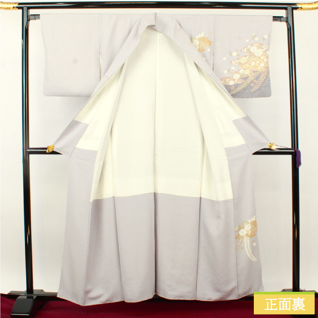 訪問着 正絹 袷 身丈156.5cm 裄丈63.5cm 雪色（せっしょく） 辻ヶ花 作家物 Aランク グレー系 1112004893322