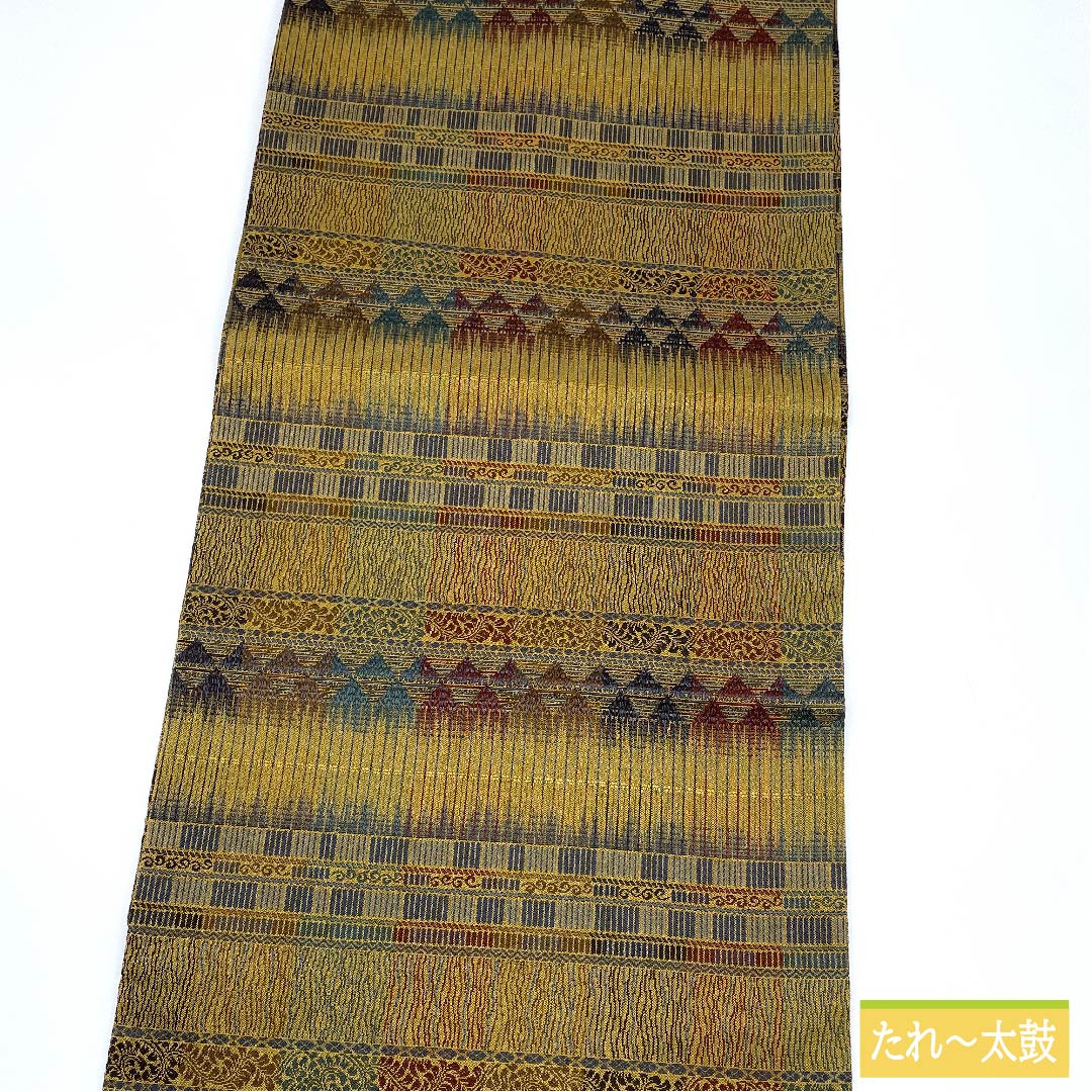 Nagoya obi, pure silk, mokuranjikiro (Mokuranjikiro), geometric pattern, long, obi length 370cm, S rank, full length, casual, brown, 1124006302314, Nagoya style