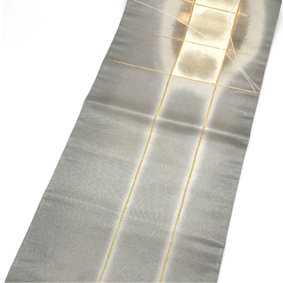 袋帯 薄鼠色（うすねずいろ） 幾何学模様 加納幸 帯丈432cm 正絹 Aランク ポイント柄 フォーマル グレー系 1123006803322