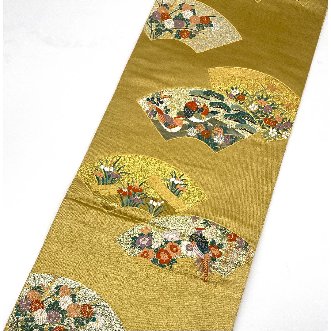 袋帯 麦藁色（むぎわらいろ） 本金摺箔二重織 留袖用 鴛鴦 帯丈432cm 正絹 Aランク 六通 フォーマル 金系 1123004753321