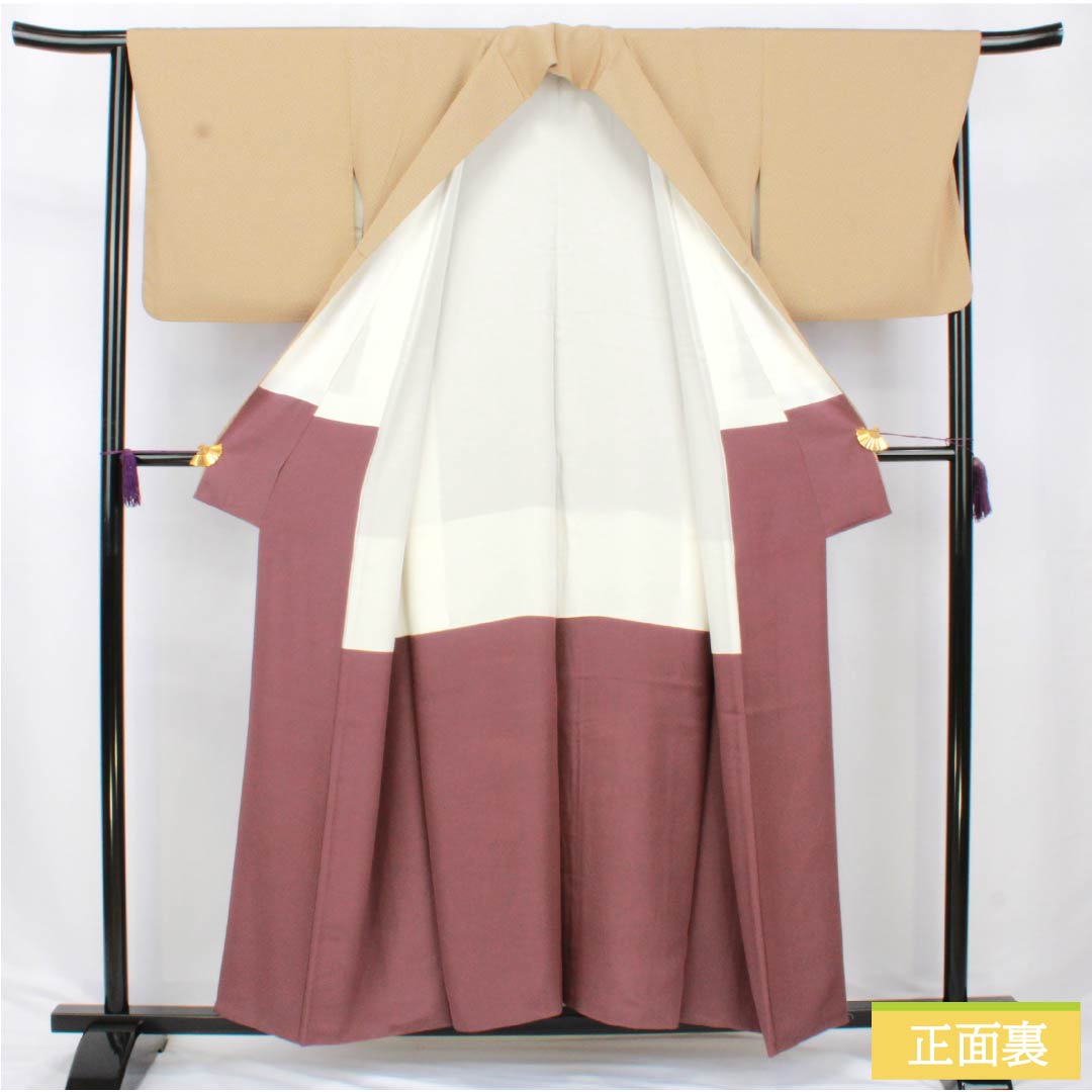 小紋 正絹 Aランク 身丈155.5cm 裄丈66cm 袷 胡桃色（くるみいろ） 小梅 型染 ベージュ系 1115006723325