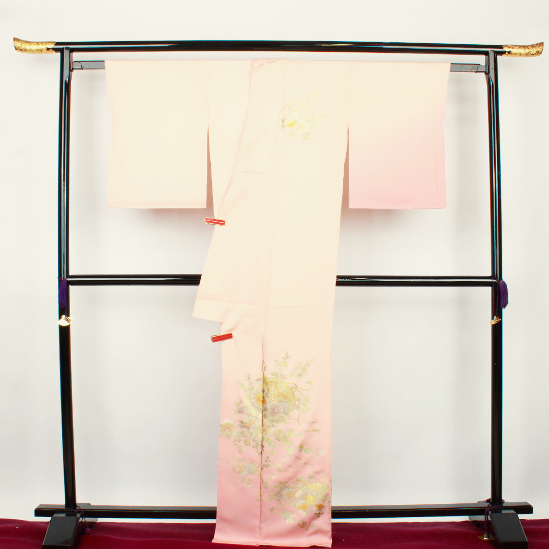 訪問着 袷 身丈167.5cm 裄丈65cm 乙女色 和田光正 金彩友禅 草花模様 正絹 Sランク ピンク系 1112001822513