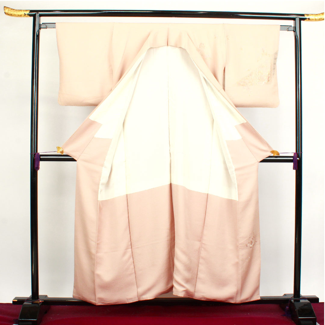 訪問着 袷 身丈154cm 裄丈62.5cm 惚色 蘇州刺繡 汕頭刺繡 木瓜 正絹 Sランク ピンク系 1112002692213