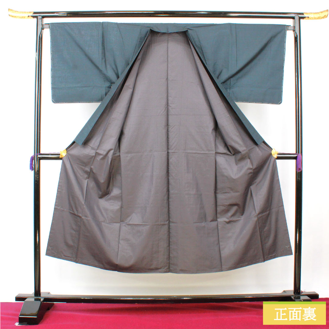 男物 正絹 身丈143cm 裄丈68cm 大島紬 120亀甲 亀甲模様 アンサンブル Sランク 袷 紺系 1119000872418