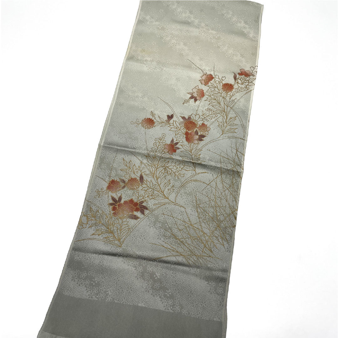 帯揚げ 正絹 Bランク カジュアル 灰色（はいいろ） 花柄 小桜  長さ約168cm 幅約29cm グレー系 1136001734922