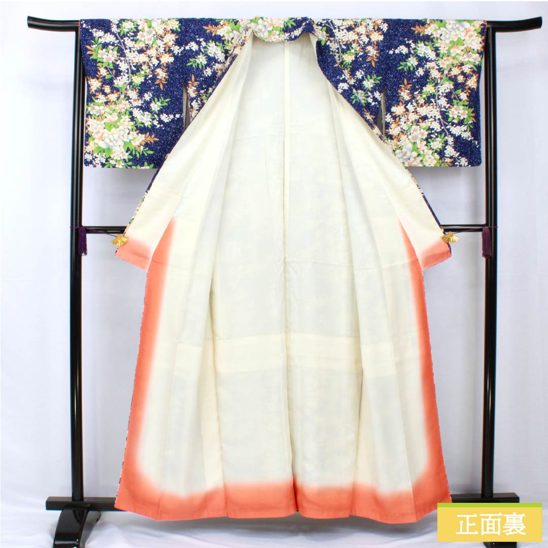 小紋 正絹 身丈158cm 裄丈63cm 袷 瑠璃色（るりいろ） 型染 総花 しつけ糸付き Sランク 紺系 1115005372318