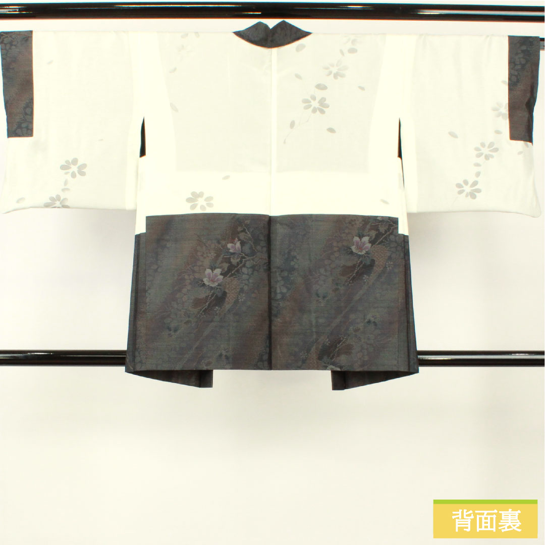 羽織 正絹 身丈80.5cm 裄丈63cm 大島紬 緯総絣 草花模様 Sランク 袷 グレー系 1117001172922