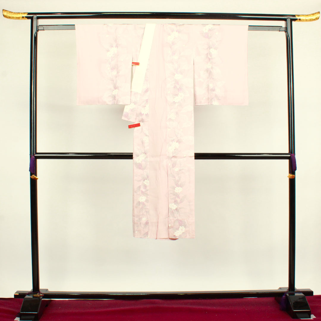 長襦袢 正絹 身丈122cm 裄丈64cm 袷  草花模様  Sランク ピンク系 1129000412113