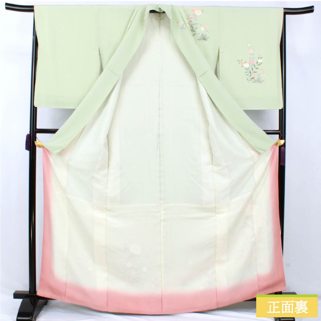 リサイクル着物】訪問着 正絹 Bランク 袷 身丈165cm 裄丈65.5cm 薄緑色