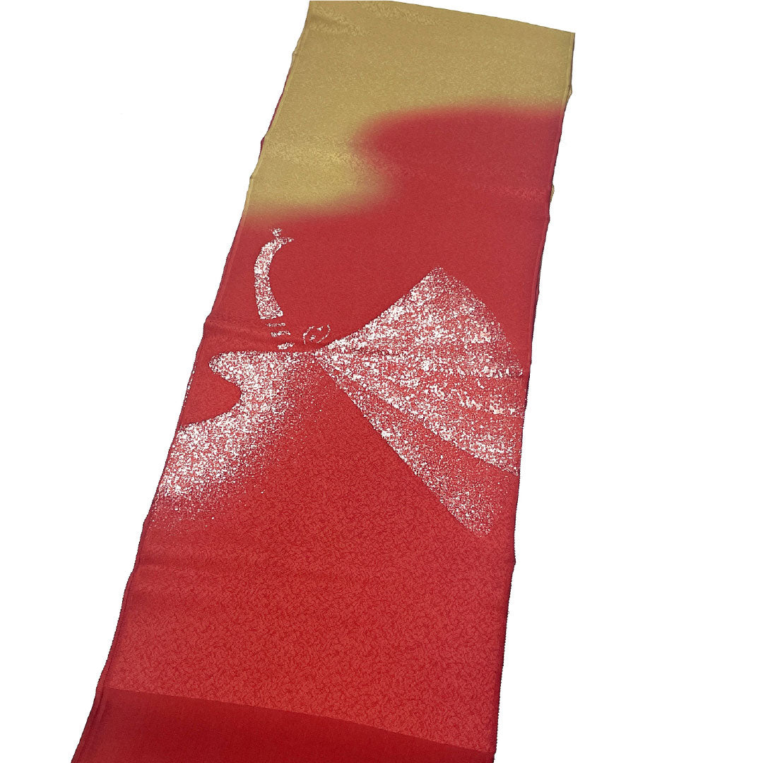 帯揚げ 正絹 Sランク セミフォーマル 海老色（えびいろ） 朽葉色（くちばいろ） 抽象模様 バイカラー 長さ約176cm 幅約29.5cm 赤系 1136001602912