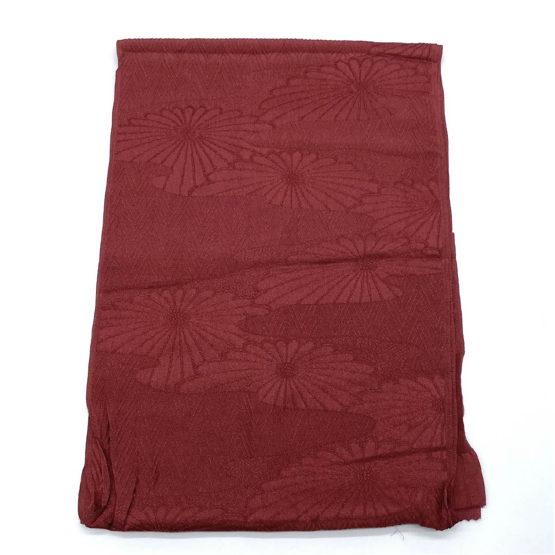 帯揚げ 正絹 セミフォーマル 紅海老茶色（べにえびちゃいろ） 菊 花柄 山路文様 長さ約168cm 幅約29cm Sランク 茶系 1136000602914