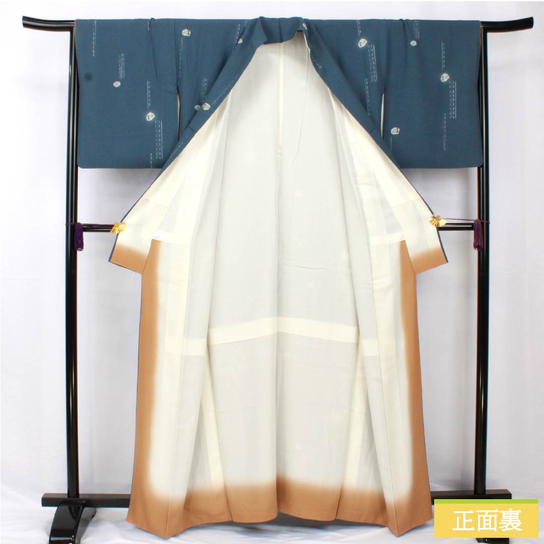 Komon, pure silk, length 161.5cm, sleeve length 65cm, lined, lining color (urairo), stencil dyeing, abstract pattern, Kinuhime Guard, A rank, blue, 1115005553417