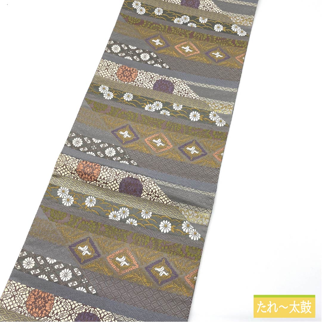 袋帯 正絹 Aランク 麗粋唐織 唐織 古典柄 横段調 向かい鶴 帯丈448cm 六通 セミフォーマル グラデーション系 1123016023399