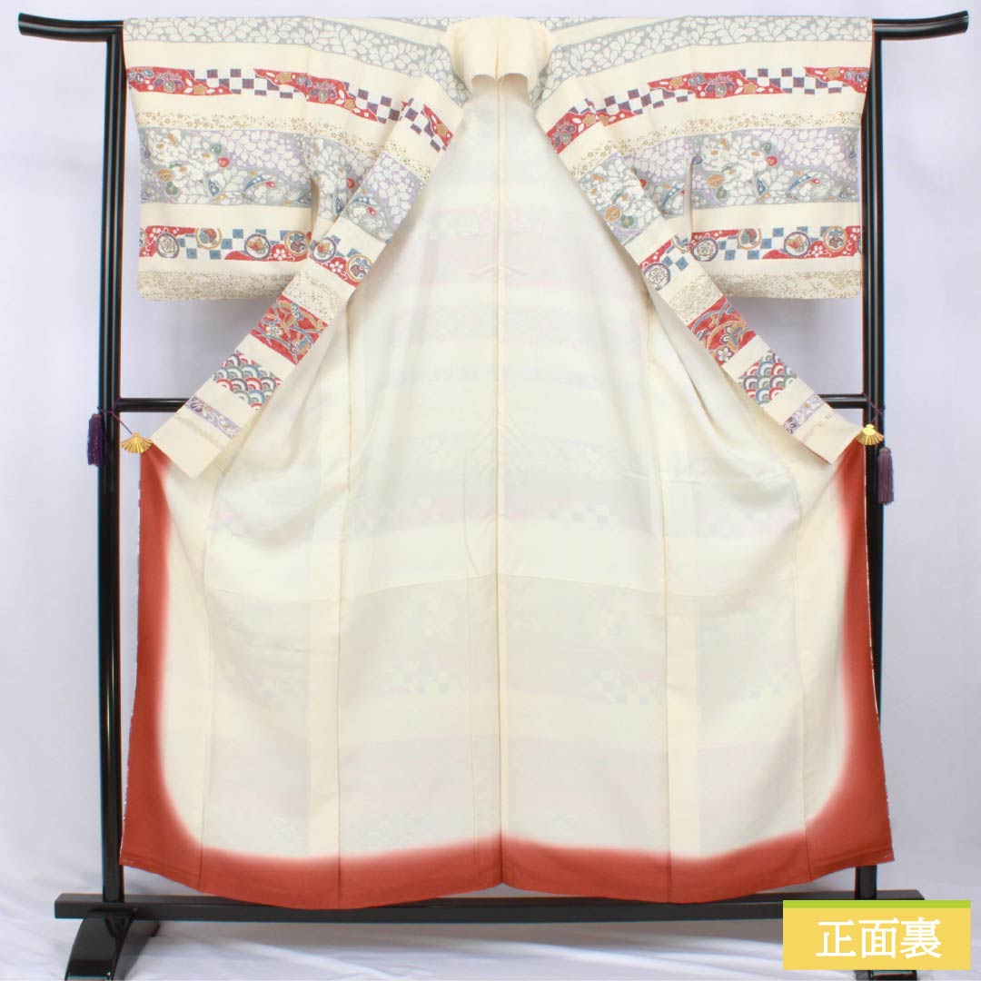 ゆ*S様 未使用近い　美品　袷　正絹　友禅　訪問着　フルセット　身丈158 裄丈 リサイクル着物】訪問着 正絹 Sランク 袷 身丈156.5cm 裄丈63.5cm 練色