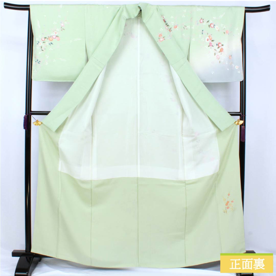 リサイクル着物】訪問着 正絹 Sランク 袷 身丈166.5cm 裄丈62cm 薄緑色