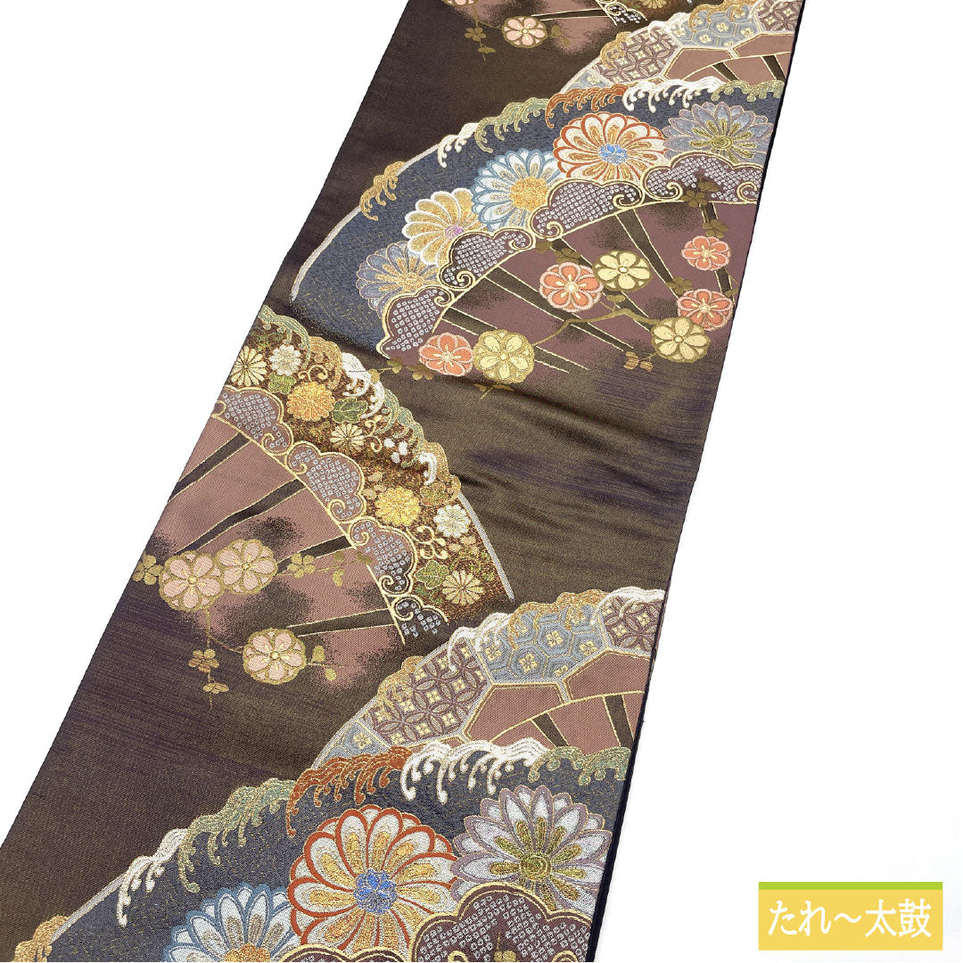 袋帯 正絹 Aランク 深滅紫色（ふかきけしむらさきいろ） 西陣織 吉祥文様 金通し  帯丈416cm 六通 フォーマル 紫系 1123017043320