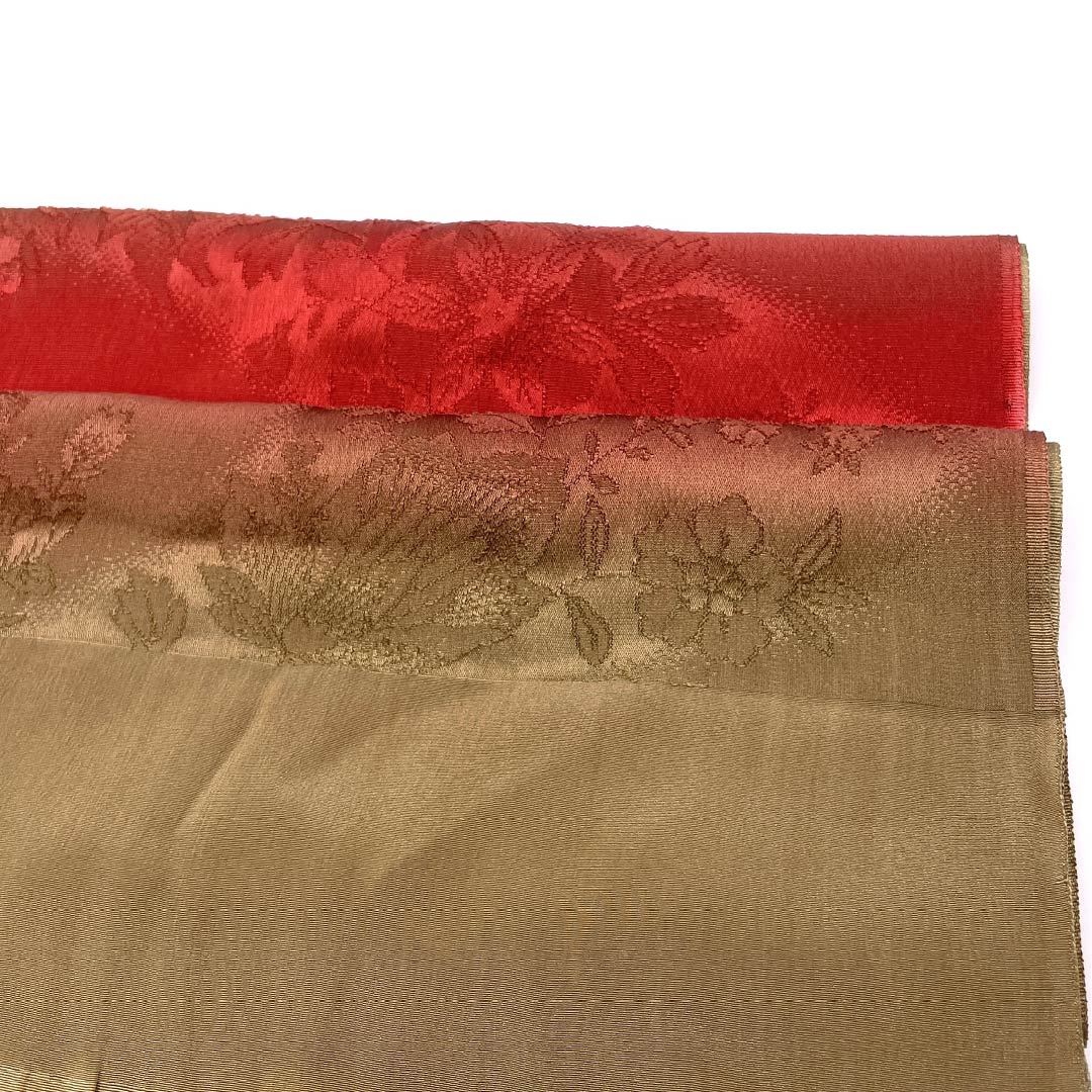 Obiage, pure silk, S rank, casual, earth tone (tsuchi-iro), pomegranate color (zakuro-iro), undulating flower pattern, length approx. 180cm, width approx. 29.5cm, brown系 1136004382914