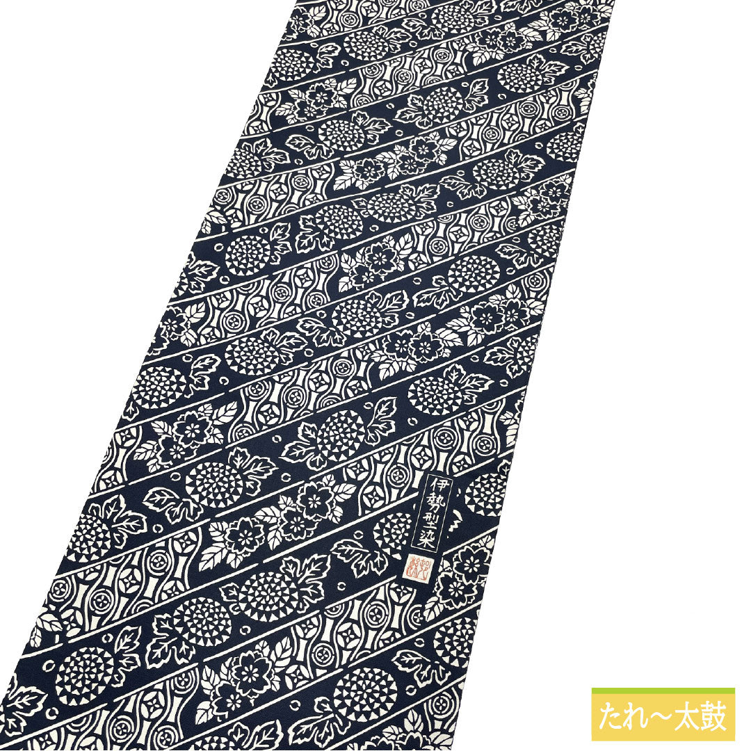 袋帯 正絹 Sランク 紺滅色（こんけしいろ） 染め帯 伊勢型染 帯丈448cm 全通 カジュアル 紺系 1123016582318