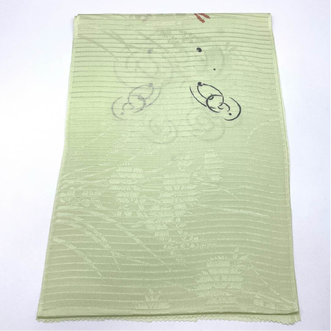 （新品）帯揚げ 正絹 セミフォーマル 薄柳色（うすやなぎいろ） 夏物 トンボ 波紋 長さ約172cm 幅約29cm NEWランク 緑系 1136000721919