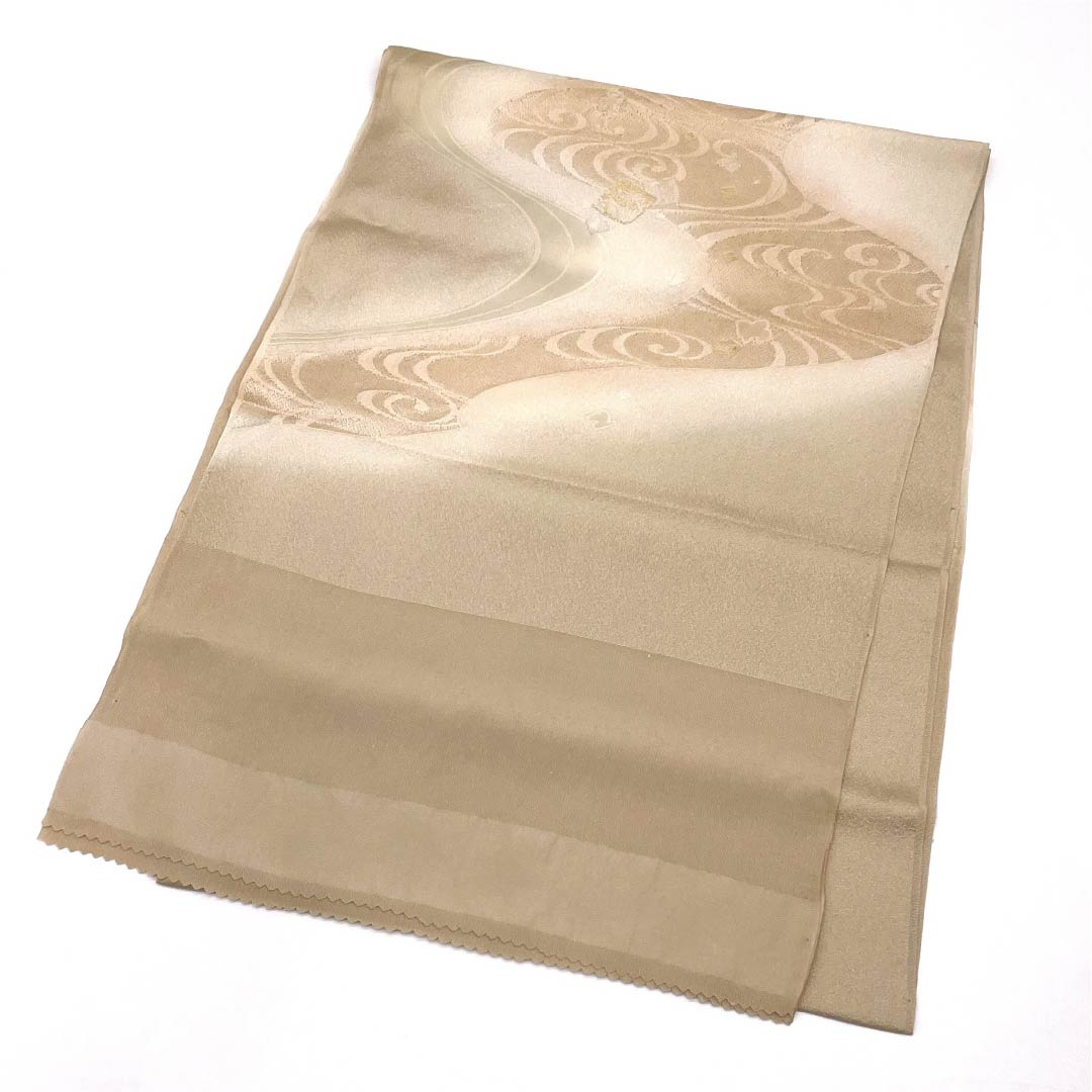 Obiage Silk S-Rank Semi-Formal Tonoko-iro (light ochre) Flowing Water Length: approx. 174cm Width: approx. 30cm Beige 1136002902925