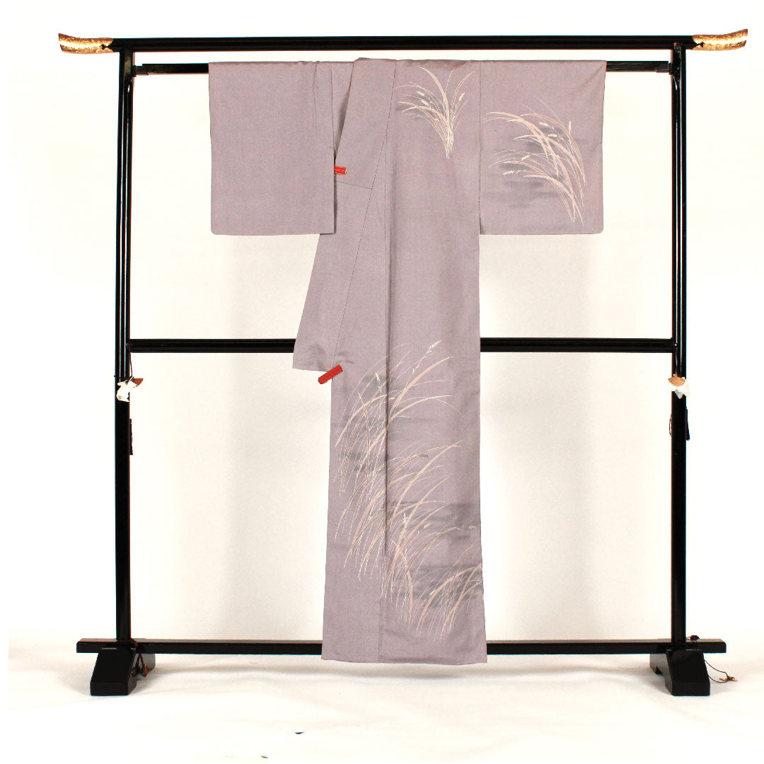 Homongi (formal kimono) Length 161cm Sleeve length 66cm Awning pattern Tsumugi fabric Pure silk S rank Purple 1112000762420