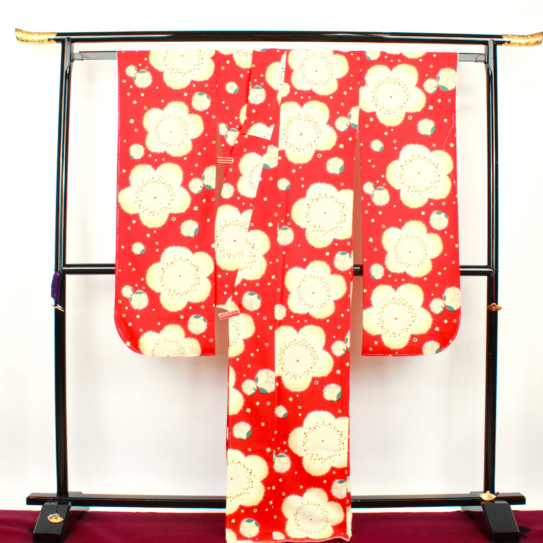 振袖 身丈171.5cm 裄丈67.5cm 袷  土耳古赤色 洗える着物 桜  ポリ Sランク 赤系 1113001082612