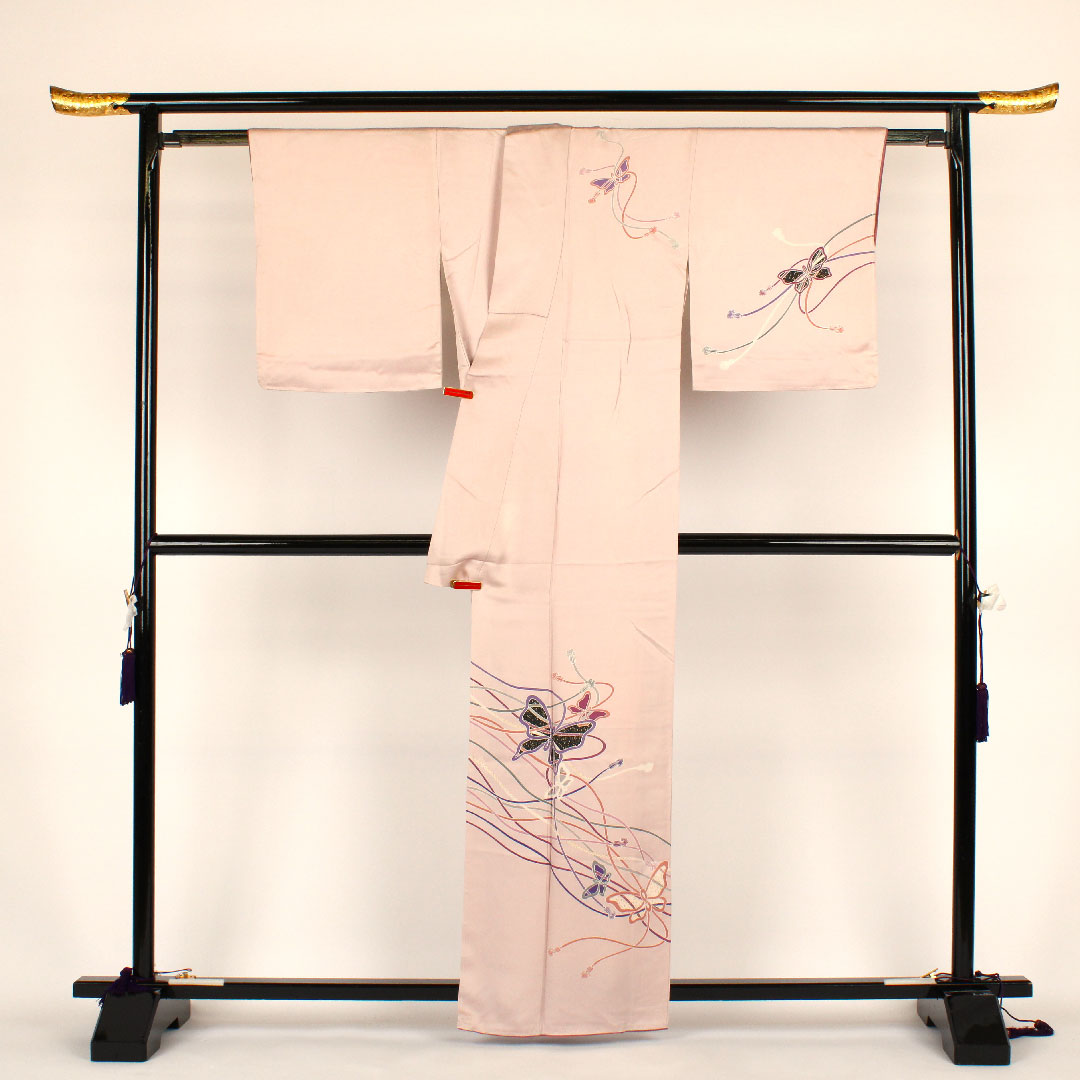 Homongi, lined, length 162.5cm, sleeve length 66cm, butterfly, pure silk, S rank, pink, 1112000252413