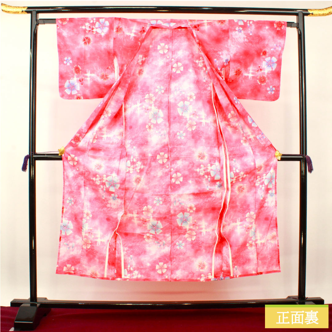 Yukata Cotton Length 148cm Sleeve length 63.5cm S rank Single layer Pink Umegasaneiro Cherry blossom 1118005082113