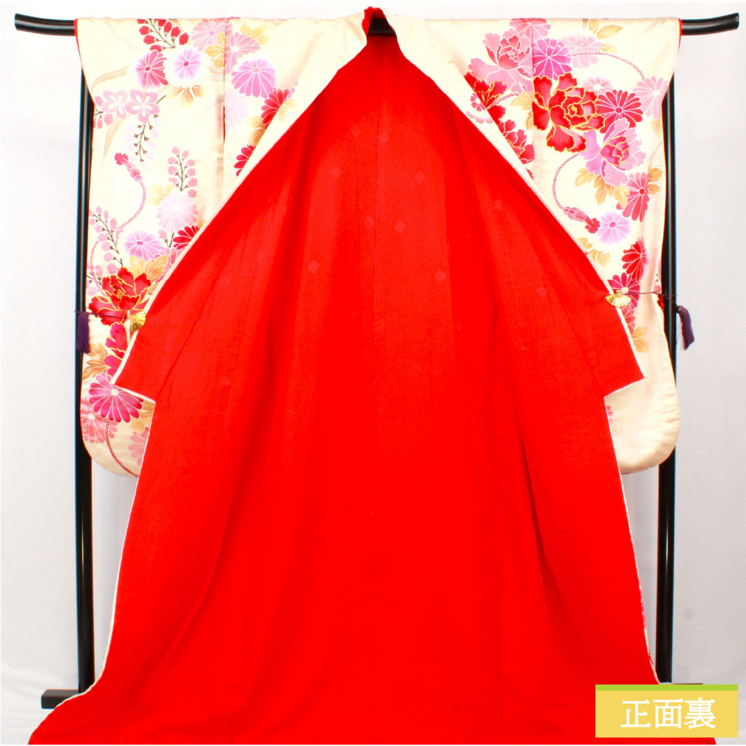 色打掛 正絹 Aランク 身丈195cm 裄丈67.5cm 鳥居ユキ 菊 桜 袷 クリーム系 1110001013915