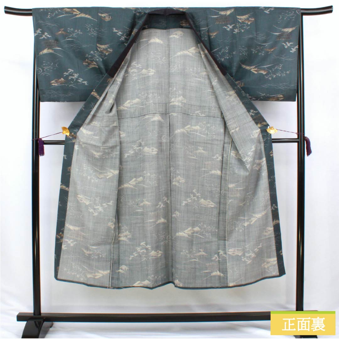 Men's wool nagajuban (long under-kimono), A-rank, length 142cm, sleeve length 66cm, nandonegumi (gray), Chayatsuji, single layer, gray, 1140000683422