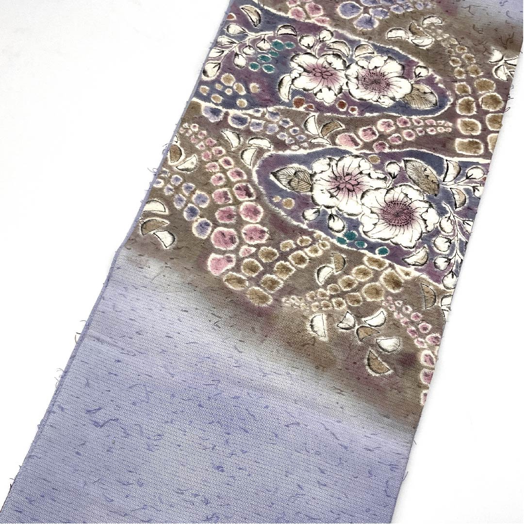 名古屋帯 淡藤色 辻ヶ花 髭紬（ひげつむぎ） 帯丈362cm 正絹 Aランク ポイント柄 カジュアル 紫系 1124003233320  開き仕立て