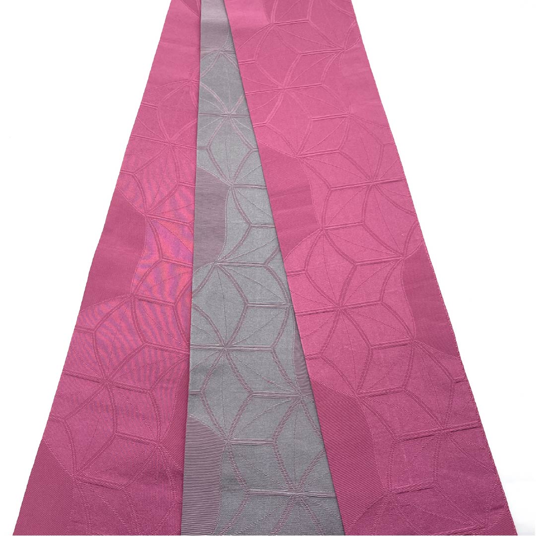 半幅帯 正絹 槿花色（むくげいろ） 変わり麻の葉 リバーシブル 帯丈380cm ピンク系 Sランク 1125001922313