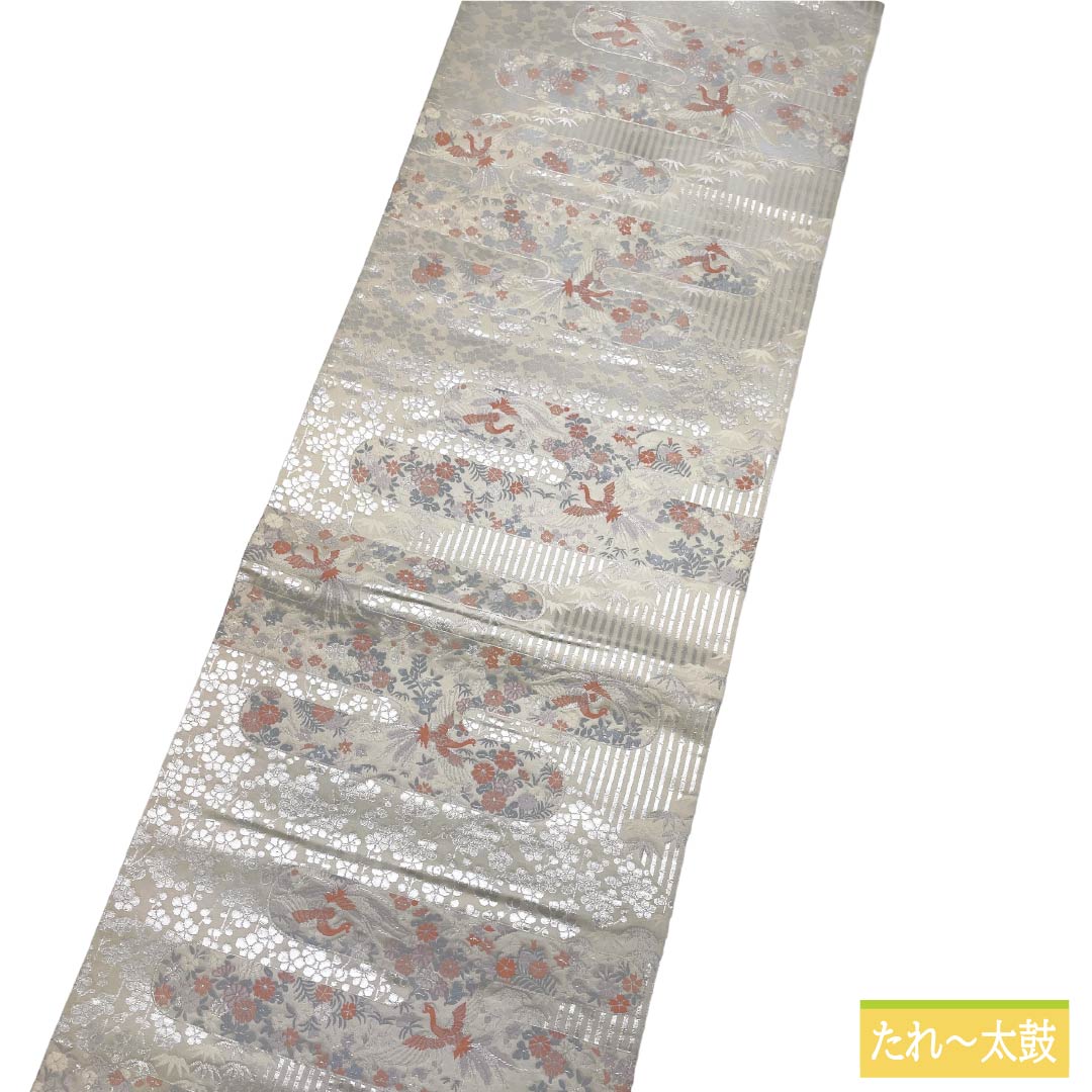 袋帯 正絹 Ａランク 乳白色（にゅうはくしょく） 慶長柄 入学式 ヱ霞  帯丈428cm 六通 セミフォーマル 白系 1123018653311