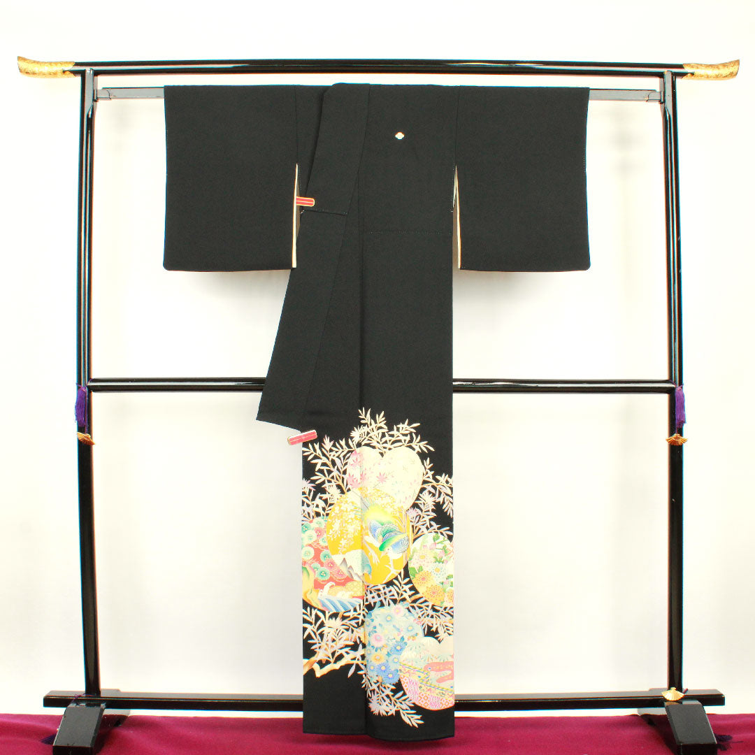 黒留袖 身丈162cm 裄丈64cm 袷 作家物 吉祥文様 木瓜 正絹 Aランク 五つ紋 黒系 1111000533410