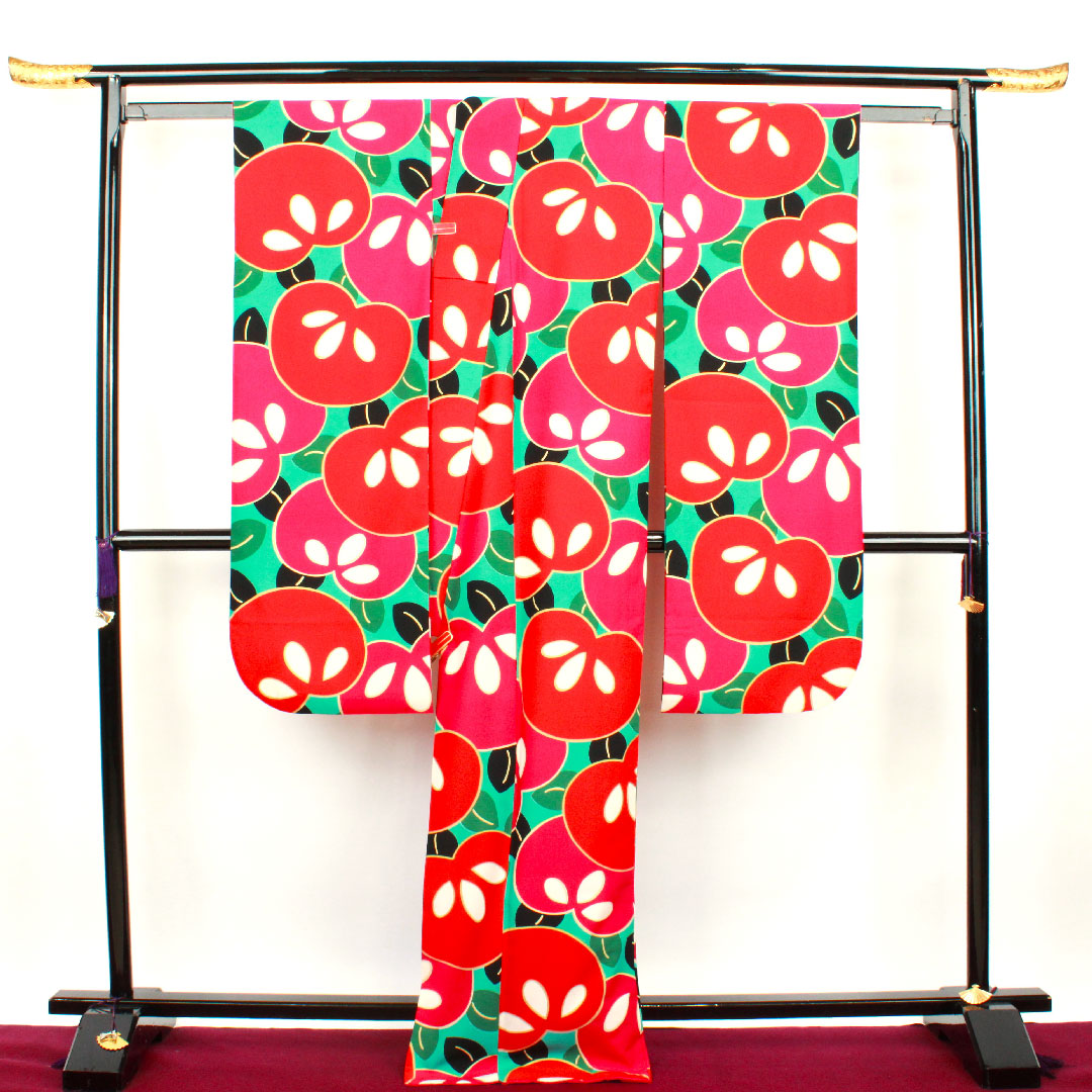 Long-sleeved kimono, length 171cm, sleeve length 67cm, lined, floral greenish blue, washable kimono, Tachibana, poly, S rank, blue, 1113001002617