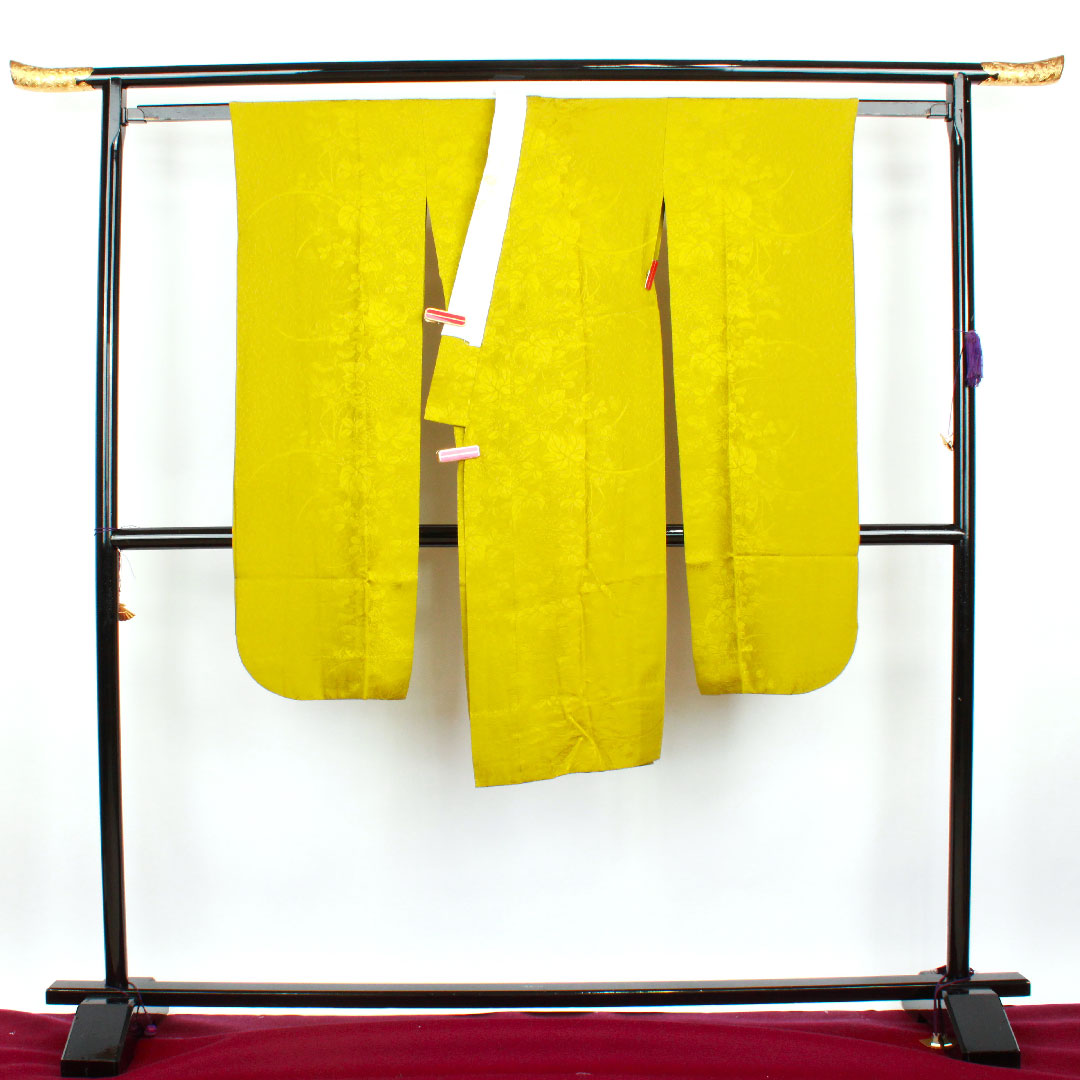 長襦袢 正絹 身丈115.5cm 裄丈66cm 単衣  朽葉色 振袖用 草花模様  Sランク 緑系 1129000302119