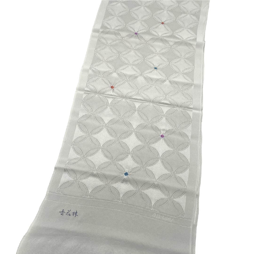 帯揚げ 正絹 Sランク カジュアル 灰色（はいいろ） 七宝つなぎ 丹後ちりめん 長さ約154cm 幅約30cm グレー系 1136002032922