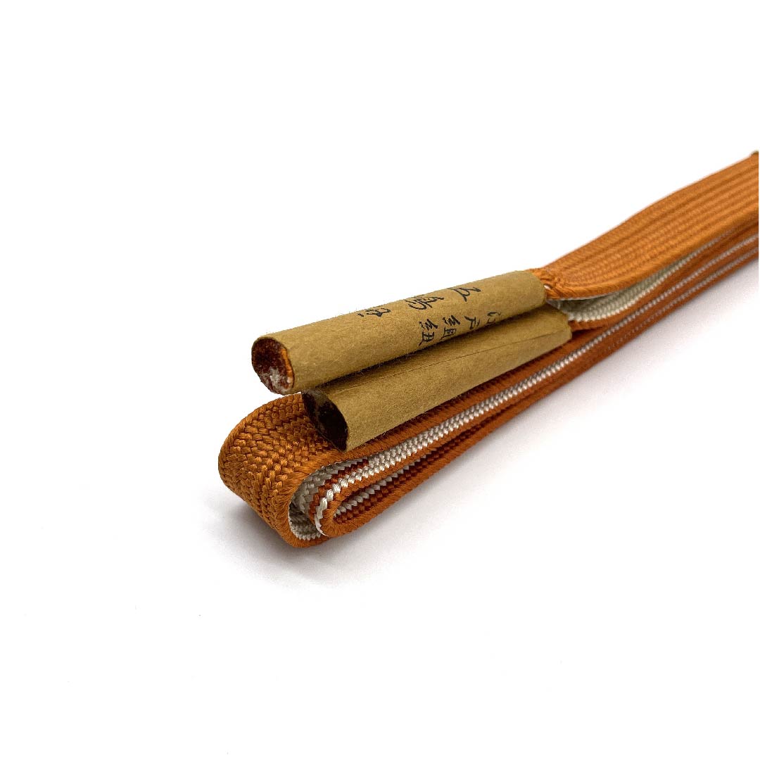 （新古品） 帯締め 正絹 四分紐 濃朽葉色（こいくちばいろ） 五嶋紐 江戸組紐 新古品 長さ約165cm 幅約1.7cm カジュアル Sランク 橙系 1135002972326