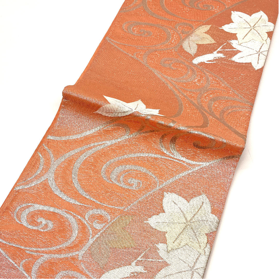 袋帯 紗 竜田川模様 帯丈432cm 正絹 Aランク 六通 フォーマル ピンク系 1123004103313