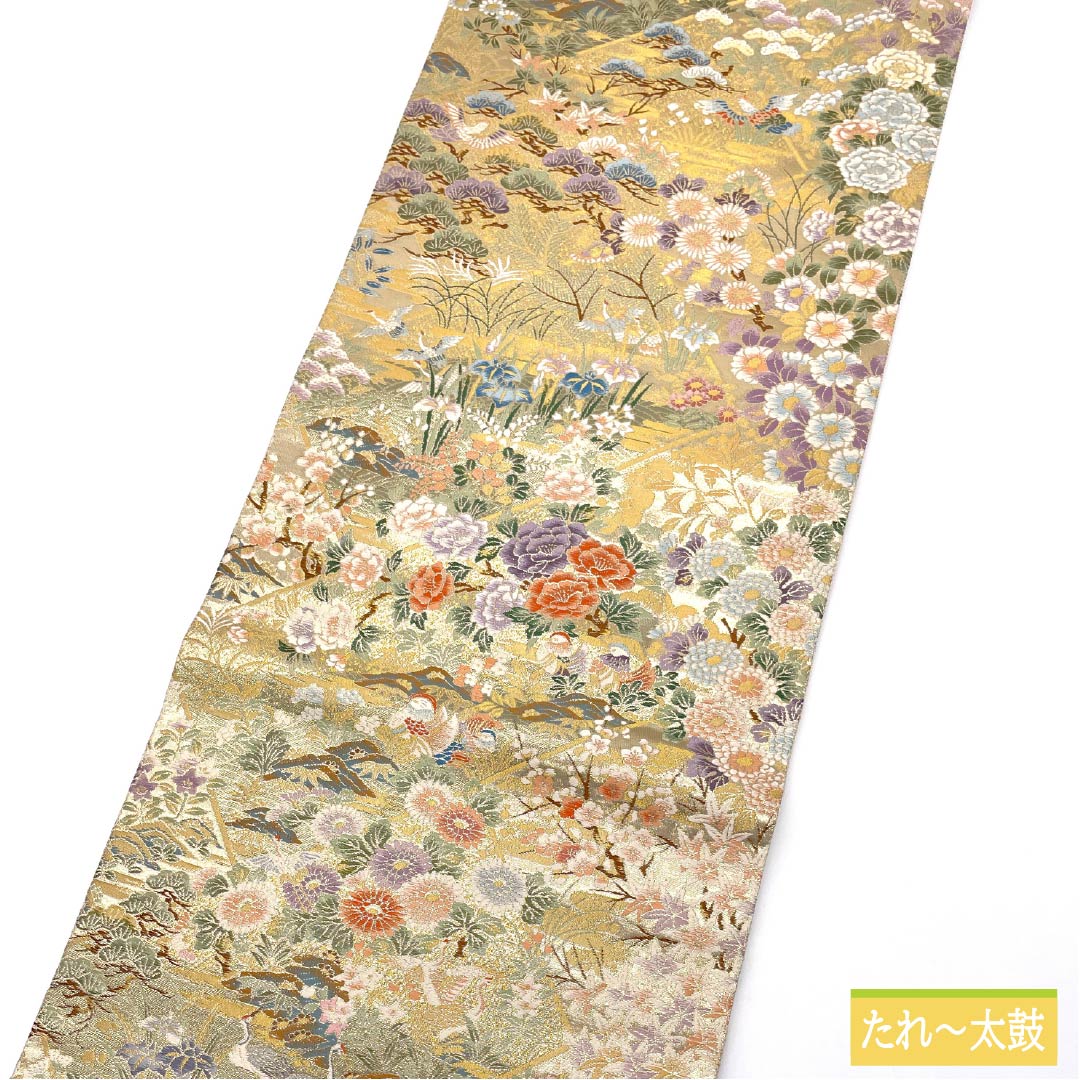 袋帯 正絹 Aランク 古典柄 留袖用 招宴花鳥文様 帯丈436cm 六通 フォーマル 金系 1123015503321