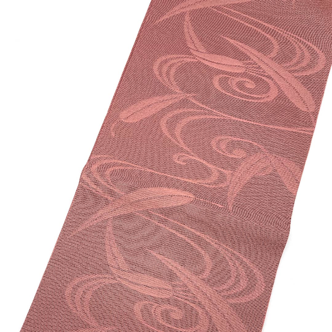 名古屋帯 浅蘇芳色 夏帯 観世流水 笹 紗  帯丈354cm 正絹 Sランク 六通 セミフォーマル ピンク系 1124004142313  開き仕立て