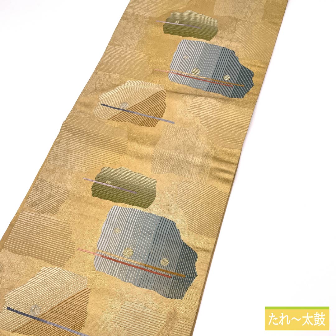 名古屋帯 東京白茶色（とうきょうしらちゃいろ） 作家物 抽象模様 帯丈361cm 正絹 Sランク ポイント柄 セミフォーマル ベージュ系 1124008402325 名古屋仕立て