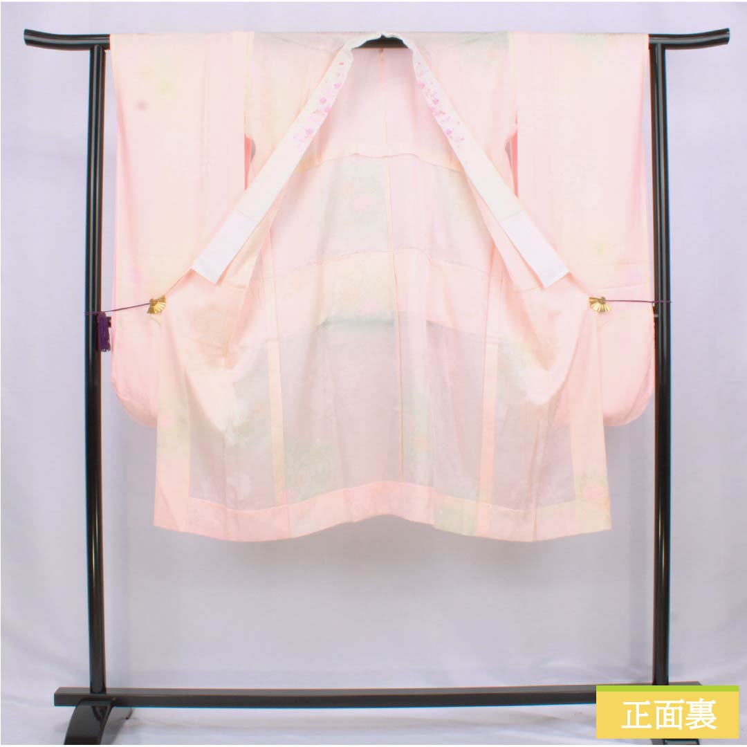 長襦袢 正絹 Aランク 身丈119cm 裄丈61cm 単衣 花 刺繡衿付き 身上げ有り ピンク系 1129000833113