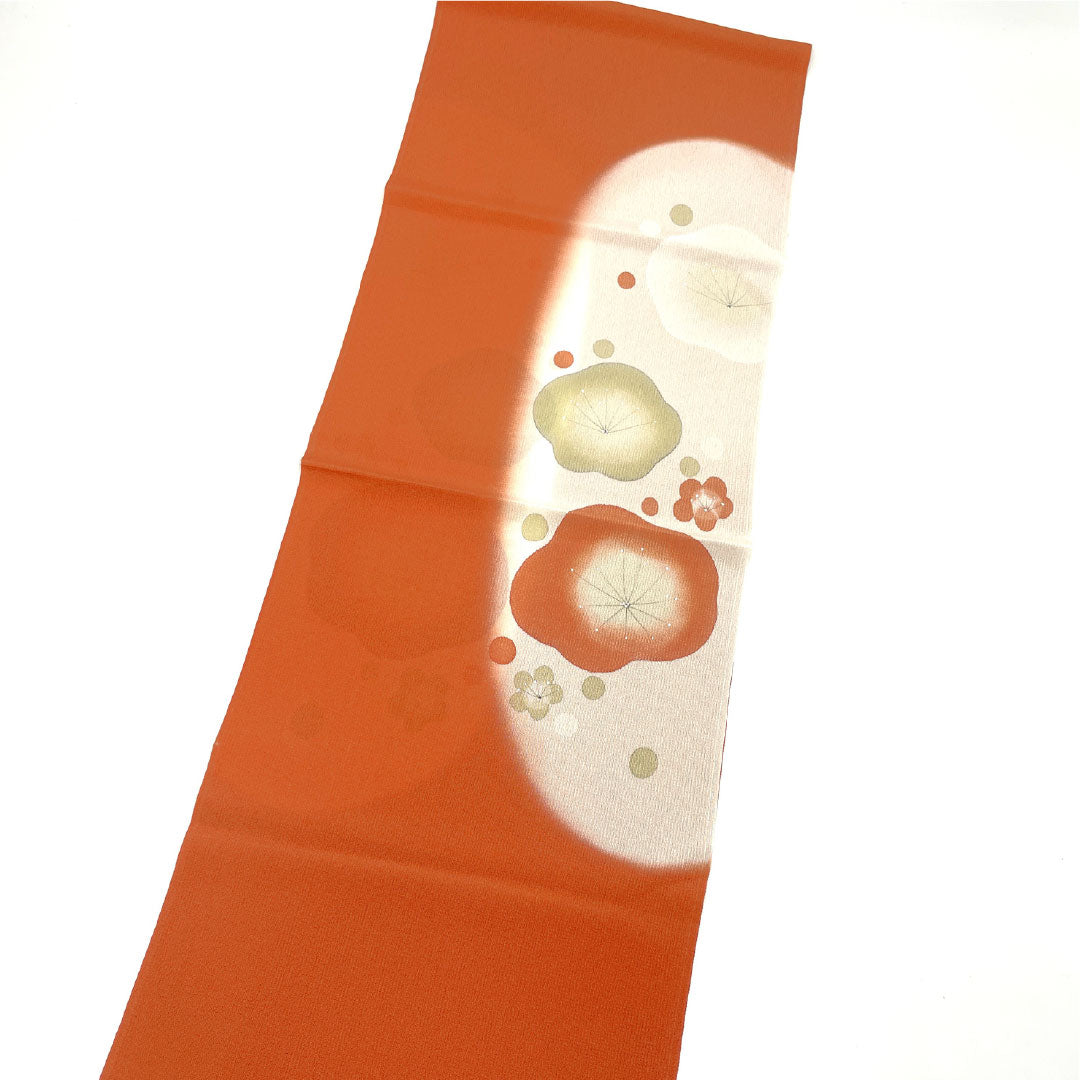 (Like New) Silk Obiage (Sash) - New, Casual, Brown, with a Plum and Floral Pattern, Approximately 180cm Long, 29cm Wide, Brown, Product Number: 1136001431914