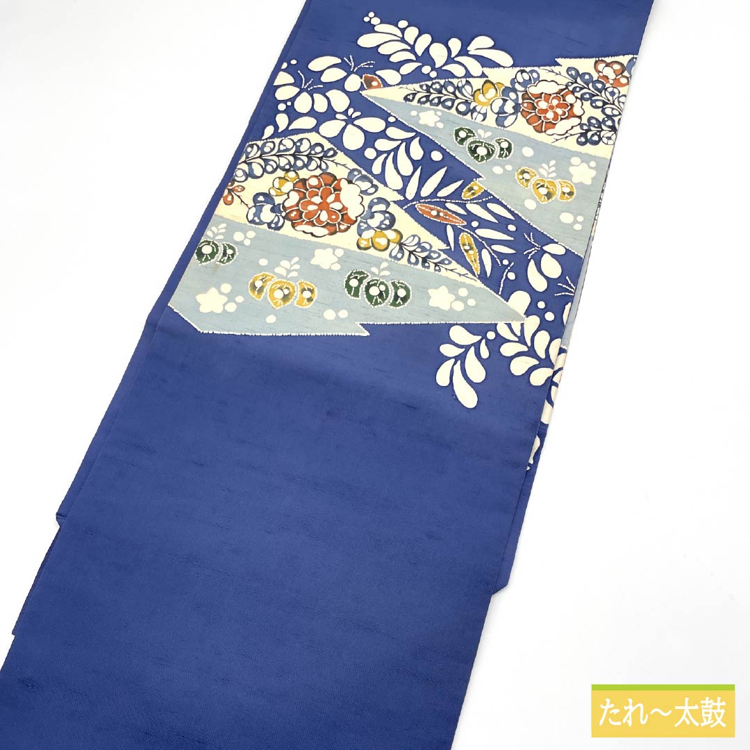 名古屋帯 韓藍色（からあいいろ） 紬地 辻ヶ花 染め帯 帯丈358cm 正絹 Bランク ポイント柄 カジュアル 青系 1124008264317 名古屋仕立て