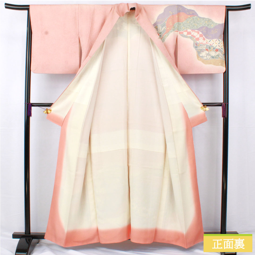 訪問着 正絹 袷 身丈159cm 裄丈63.5cm 東雲色（しののめいろ） 京友禅 辻ヶ花 Aランク ピンク系 1112005673313