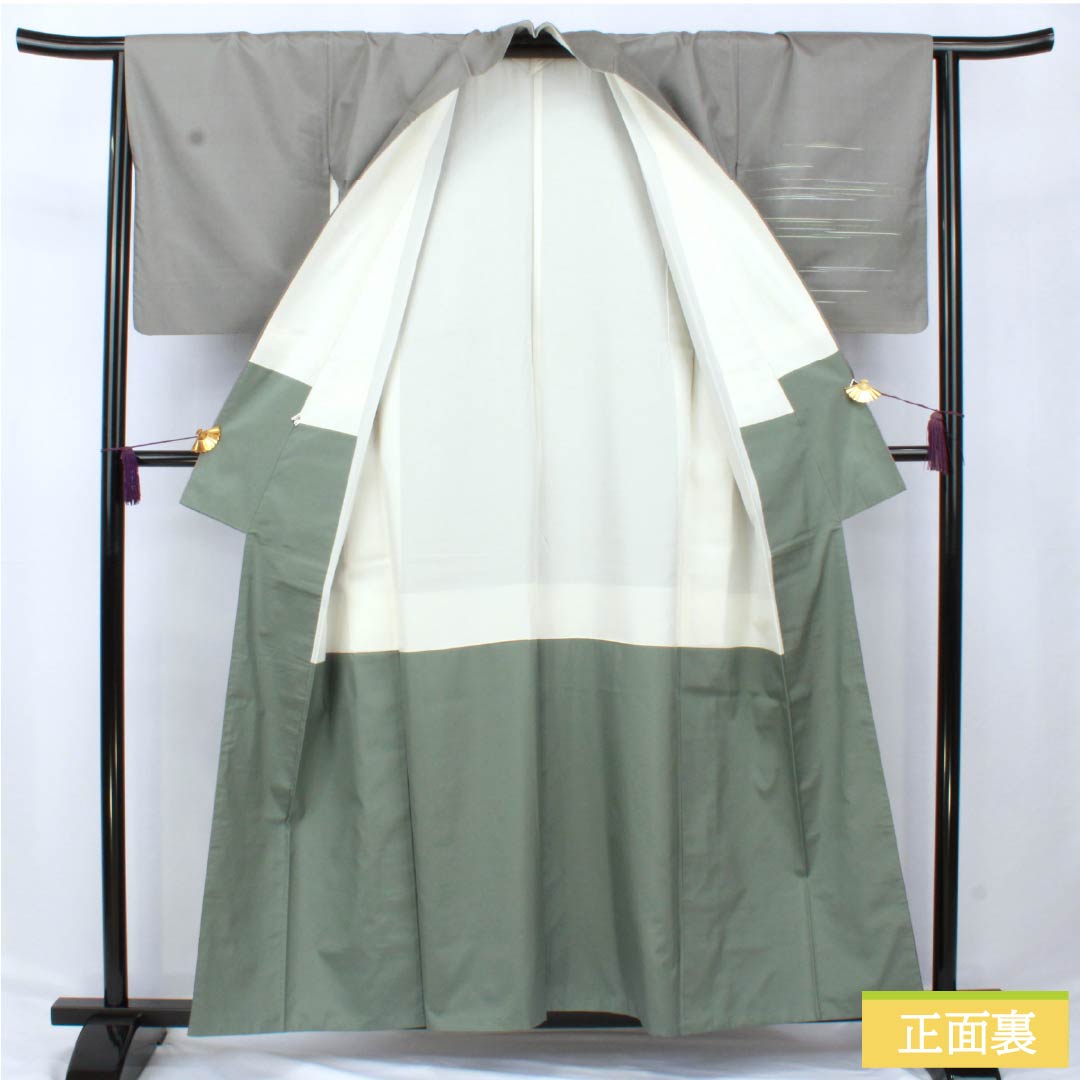 訪問着 正絹 Sランク 袷 身丈158cm 裄丈65cm 素鼠色（すねずいろ） 白山紬 パールトーン加工 ステッチ グレー系 1112006112322